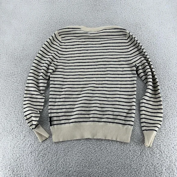 Burberry Brit Sweater Womens Large Striped Button Crewneck‎ Wool Cotton Pullover